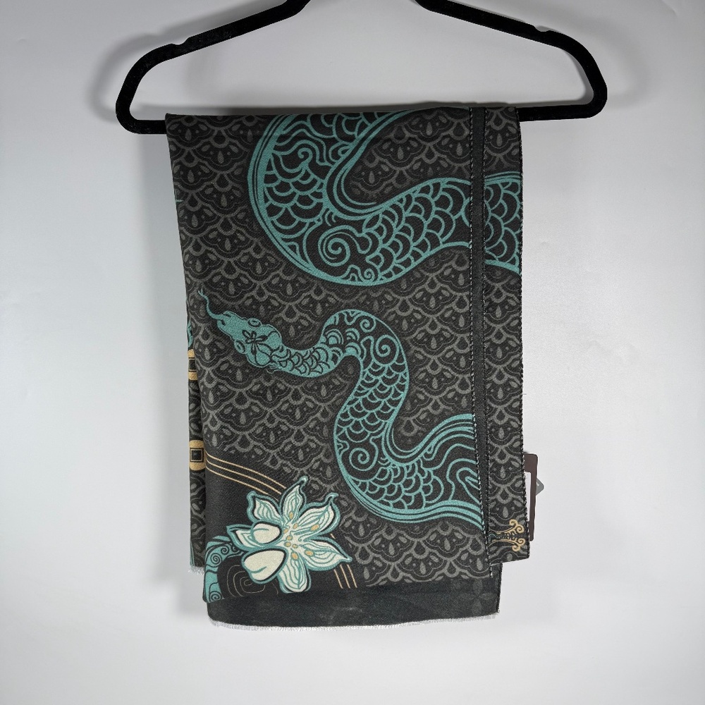 Snake Pattern Faux Cashmere Shawl Scarf Cotton Polyester Blend Wrap 73x24in